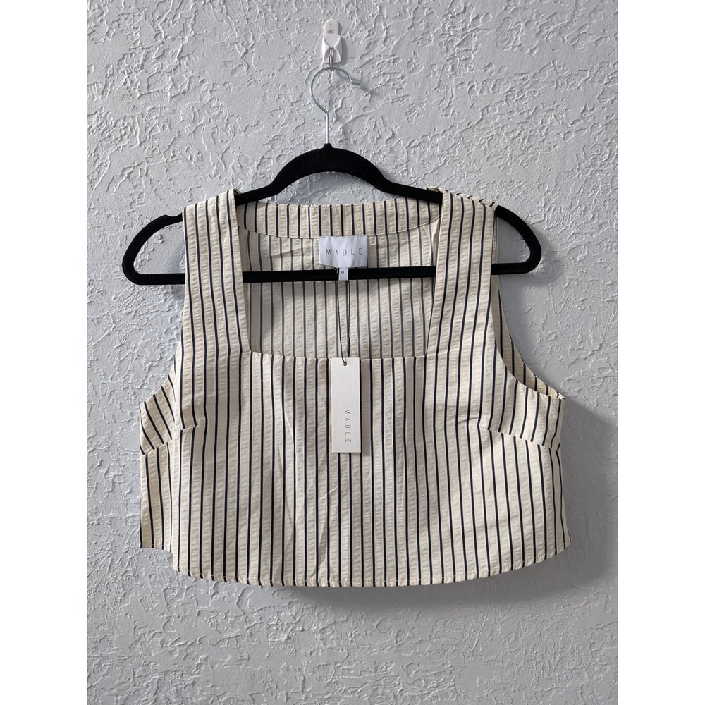 MABLE Crop Top Women Size M Cream Black Striped Square Neck|City Downtown Girl